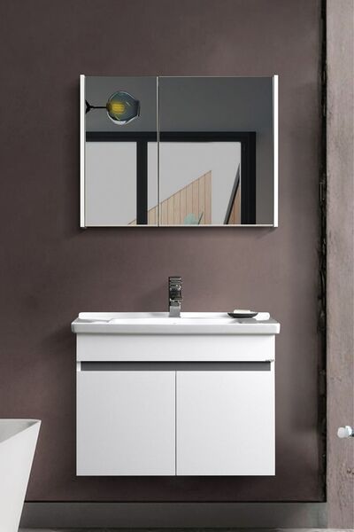 Martha Life Venna 2’li Banyo Dolabı Seti 80 cm - %100 Mdf, Lavabolu Alt Dolap ve Aynalı Üst Dolap