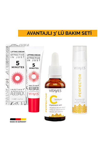 VITAYES 5 Dakikada Etkili Yüz Germe Kremi C Vitamini Serumu Mor Halka Karşıtı Göz Serumu Avantajlı Set