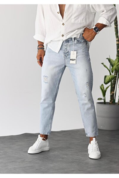 KağanKY Λεπτομερές τζιν Boyfriend με λέιζερ Snow Wash