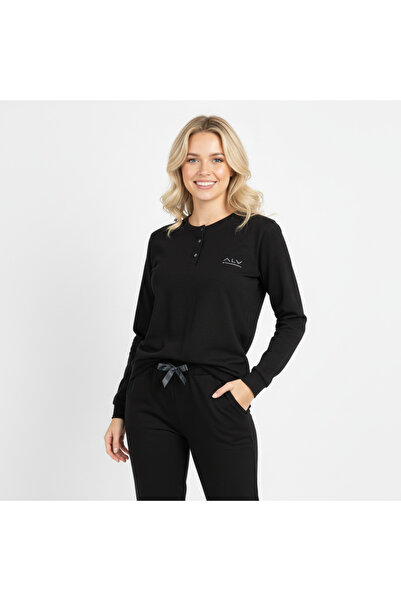 BONBON طقم بيجامة نسائي قطني باللون الأسود AL507 V1