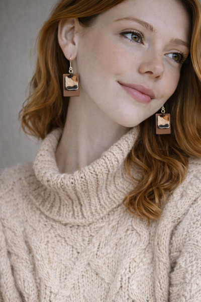 deri Hakiki El Yapımı Tasarım Küpe