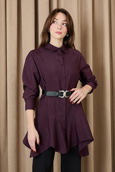 Loreen Kadın Dikiş Detaylı Kemerli Gömlek - 20708GML - DAMSON