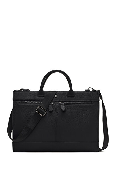 Derimod Men's Black Long Strap Leather Briefcase 25Wbd3531Ft