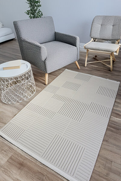 Maysh Ekru Beyaz Sisal Bukle Dokuma Hasır Makine Salon Oturma Çocuk Odası Dok...