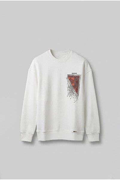 ablukaonline Ecru Men's Oversize Patterned Sweatshirt