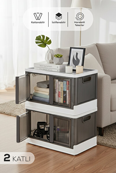 Vienev Çok Amaçlı Istiflenebilir Katlanır 2'li Antrasit Düzenleyici Dolap Seti