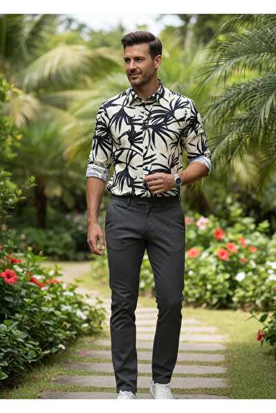 YusGos Long Sleeve Cotton Fabric Patterned Regular Fit Men's Shirt