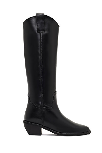 Derimod Women's Black Short Heeled Leather Cowboy Boots 25Wfd183418