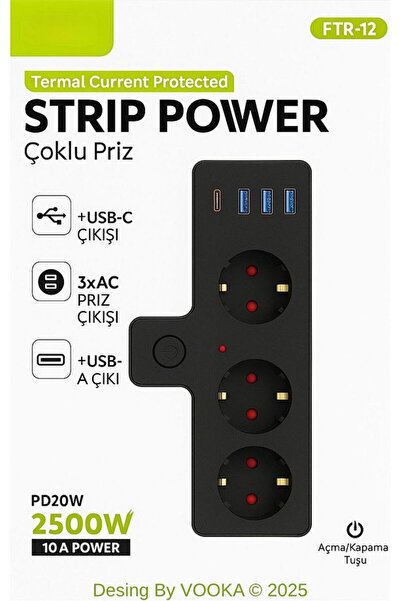 Genel Markalar Termal Akım Korumalı 3 Priz / 3 Usb / 1 Typec 20w Girişli Duvar Tipi 3 Lü Priz