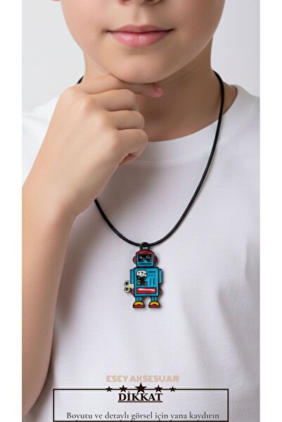 Esey Dizayn Robot Kolye ve Deri Bileklik
