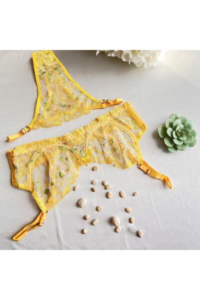 KARAZ Dantelli Sarı Sütyen Takımı