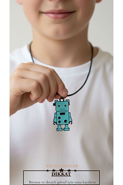 Esey Dizayn Robot Kolye ve Deri Bileklik