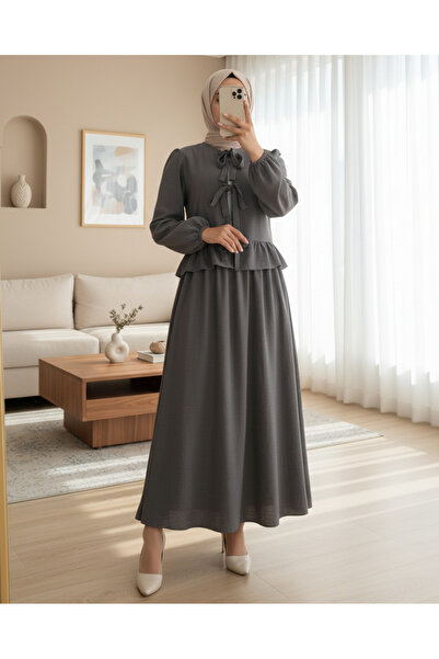 Modamorfo Σετ με δαντέλα μπροστά και ελαστική φούστα - Καπνιστό