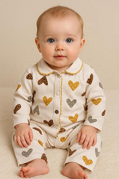 anne dokunuşu gibi KUZUM BEBE Kahve Kalpli Love Organik Omuzdan Çıtçıtlı 2’li...