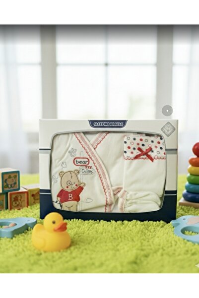 YusGos Organic 5 Piece Bear Teddy Bear Embroidered Newborn Hospital Discharge Set Red 0-6 Months