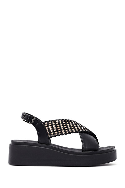 Derimod Kadın Siyah Kalın Tabanlı Taşlı Sandalet 25SFE465514