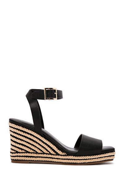 Derimod Women's Black Ankle Strap Wedge Heeled Espadrille 25Sfe 480718