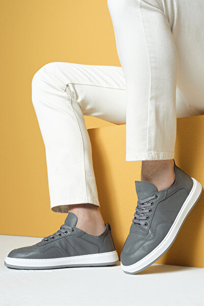 Derimod Men's Gray Lace-Up Leather Sneaker 25Sfd 707218