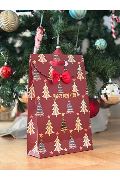 4nio BORDO ÇAM AĞAÇ FİYONKLU HEDİYE KARTON POŞET