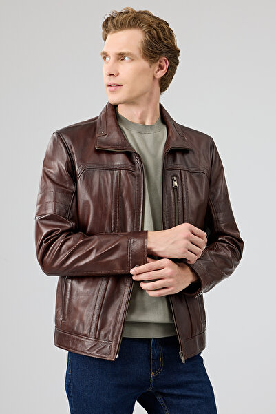 Derimod Men's Brown Leather Jacket - 24Wge6401Nc