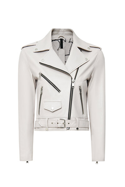 Derimod New Age Kadın Gri Kruvaze Yaka Deri Ceket 24WGD5983VE