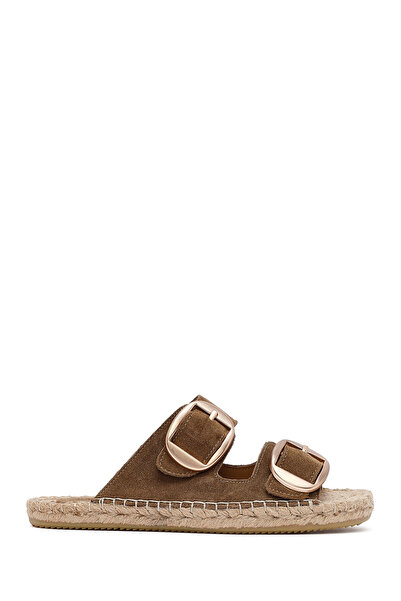 Derimod Kadın Vizon Tokalı Süet Deri Espadril Terlik 25SFD205010