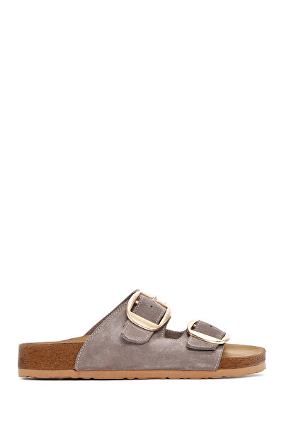 Derimod Дамски бежови пантофки от велур с катарама 25SFD130110