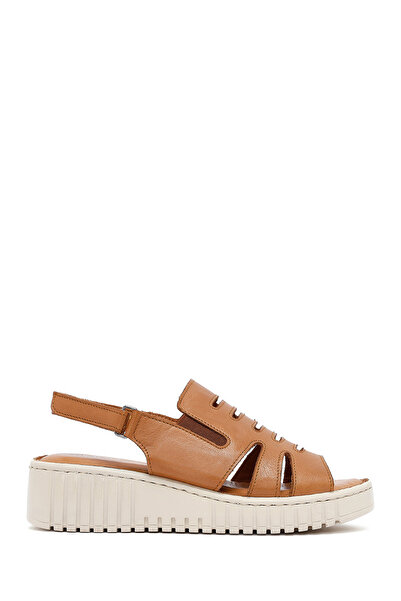 Derimod Women's Tan Thick Soled Leather Comfort Sandals 25Sfd410618