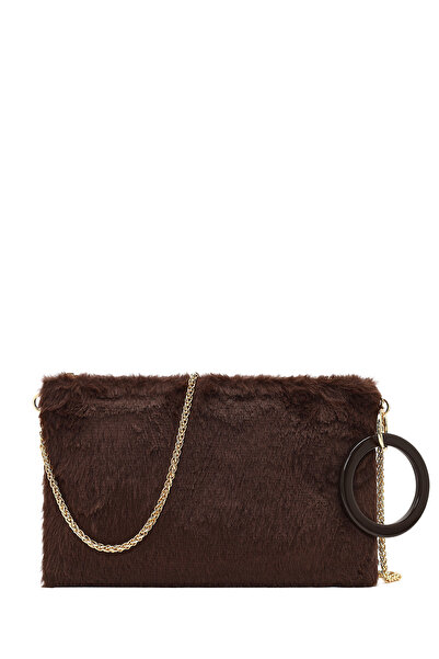 Derimod Kadın Kahverengi Zincir Askılı Peluş Portföy Çanta 25WBD2206PH