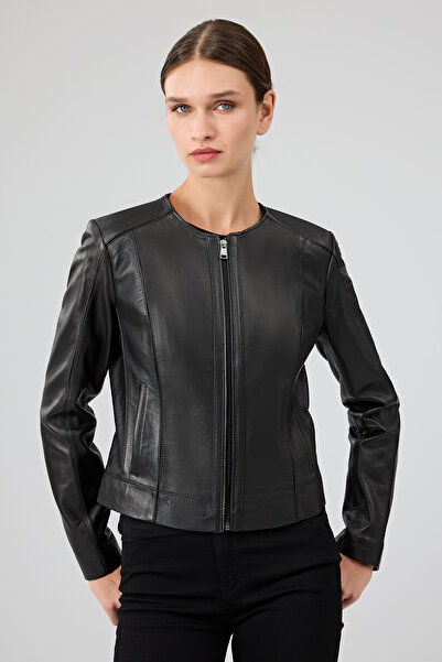 Derimod Flora Kadın Siyah Slim Kısa Deri Ceket 25SGD5300U4