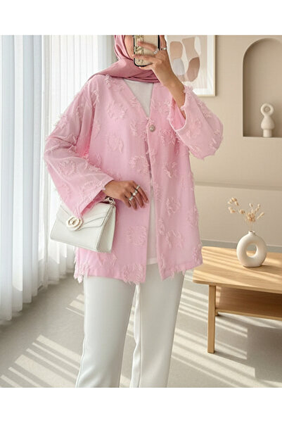 HİJABAYA Tek Düğmeli Püskül Detaylı Yırtmaçlı Kimono