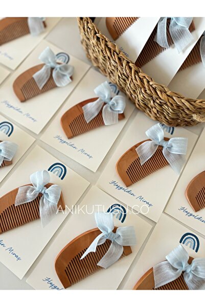 Anı Kutusu Fiyonk Süslemeli Ahşap Tarak - Hoşgeldin Yenidoğan Doğum, Mevlit H...