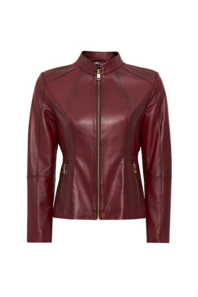 Derimod Lydia Women Red Regular Short Leather Jacket 24Wge 597647
