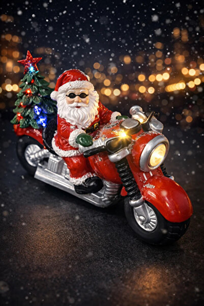 Genel Markalar Yılbaşı Işıklı Müzikli Noel Baba Motosiklet Biblo Pilli 30x20c...