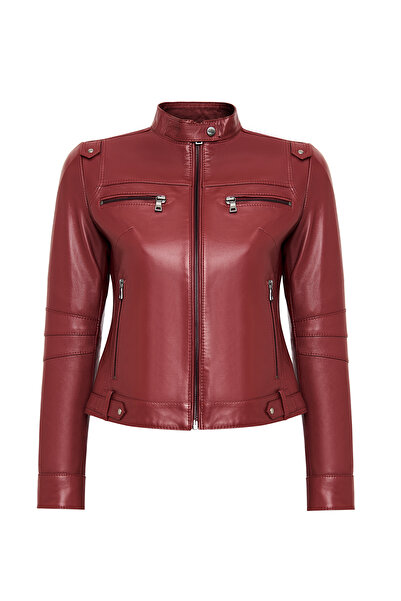 Derimod Vicky Kadın Bordo Hakim Yaka Kısa Deri Ceket 25SGE5170R3