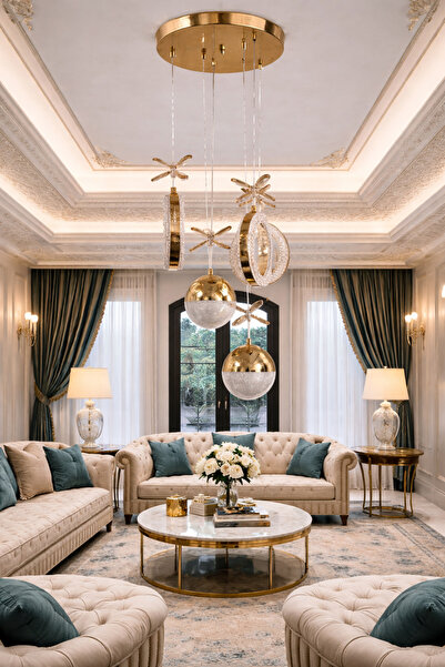 Lamira aydınlatma 5’Lİ SARKIT LED VE KRİSTAL AVİZE MODELİMİZ