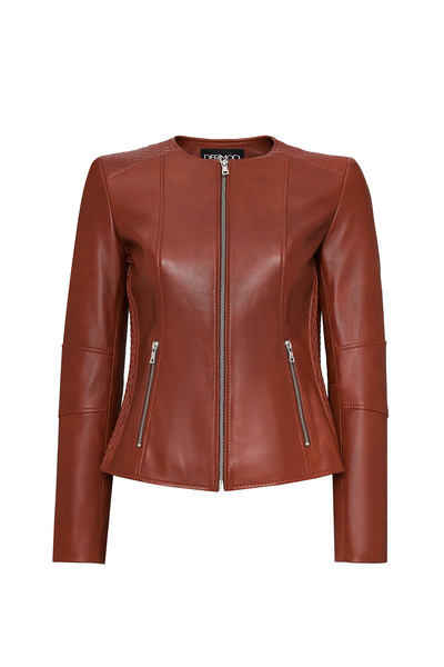 Derimod Irina Women's Tan Judge Collar Leather Jacket 24Wge5225R3