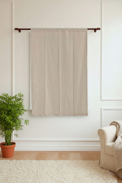 MZN Home Düz Sade Kenarlı Vintage Bej Keten Rustik Boru Uyumlu Perde – Tek Ka...