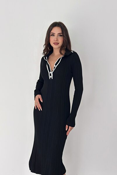 Noi Belis Πλεκτό φόρεμα με μισό κουμπί με γιακά πόλο μέγεθος Maxi AW25EL0029