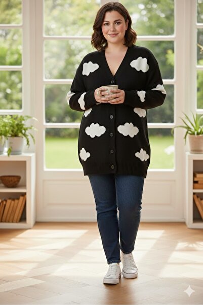 elma abone New Season Cloud Patterned Winter Cardigan