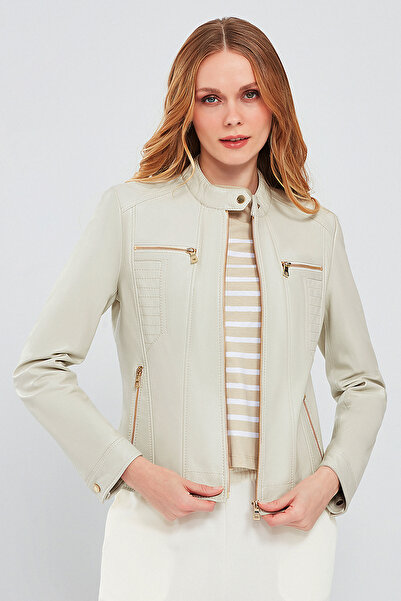 Derimod مارلين سترة جلدية قصيرة باللون البيج للنساء 23WGE51331M