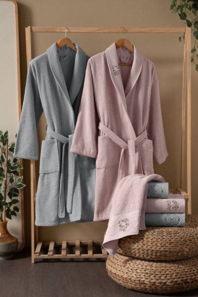 Fiesta Tekstil طقم رداء حمام مطرز يدويًا من 6 قطع من هيلين