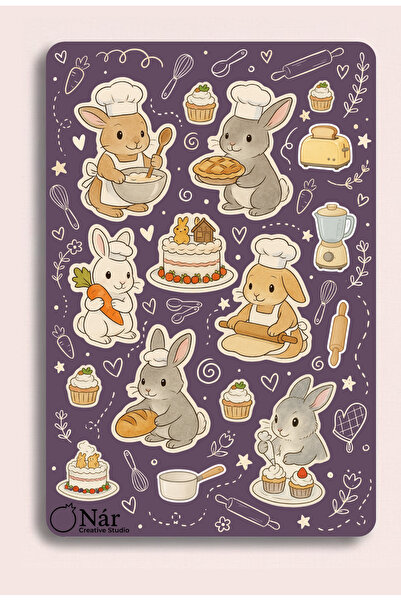 Nar creative studio Aşçı Tavşanlar Sticker Sayfası | Sevimli Çıkartmalar - Aj...