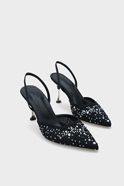 Capone Outfitters حذاء Rhona نسائي أنيق بكعب متوسط ​​شبكي وكعب معدني حجري بال...