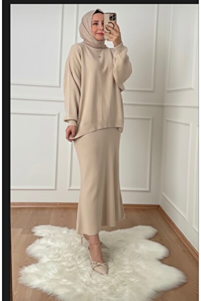 AXXAN طقم تريكو نسائي مع تنورة وسترة، طقم ملابس محتشمة