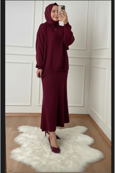 AXXAN طقم تريكو نسائي مع تنورة وسترة، طقم ملابس محتشمة