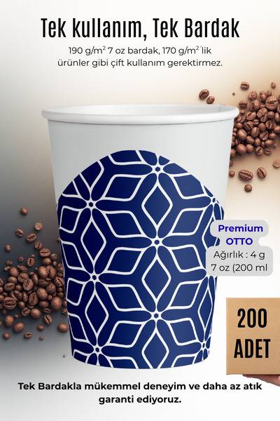 cupistanbul 7 Oz Karton Bardak (200 ml) - 200 Adet Ofis Tipi Bardak Cup İstanbul