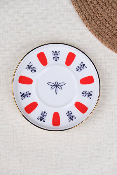 tabakevi Tabak Evi Porselen Acem Zade Kırmızı Çay Tabağı 11,8cm Tekli