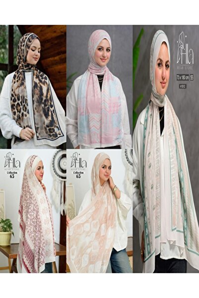 Hala طرحة شيفون طباعة ديجتال باشكال والوان مختلفة مجموعة من 5 قطع مقاس 75 ف 180