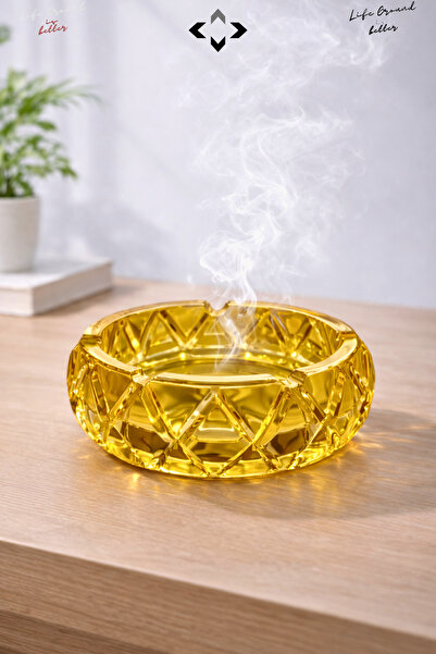 LİGROUND Crystal Domed Glass Ashtray |   Premium Heavy Glass |   Stylish & Modern Desktop Ashtray